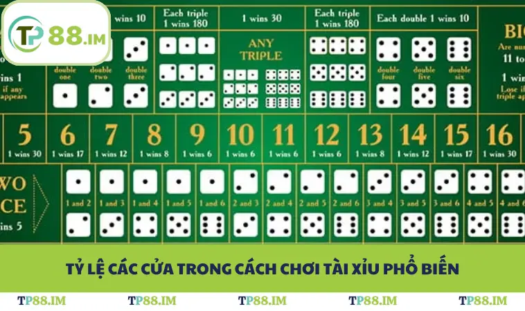 Tỷ lệ các cửa trong cách chơi tài xỉu phổ biến